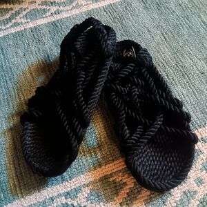 Black Rope Women's Sandals - Braided Strappy Style